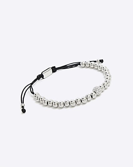 Silver Rhinestone Ball Adjustable Bracelet