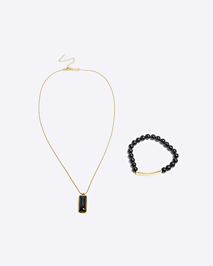 Black Natural Stone Necklace And Bracelet Set