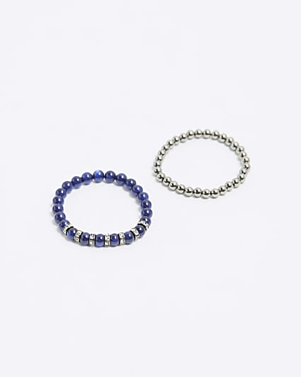 Blue Beaded Stretch Bracelet Set