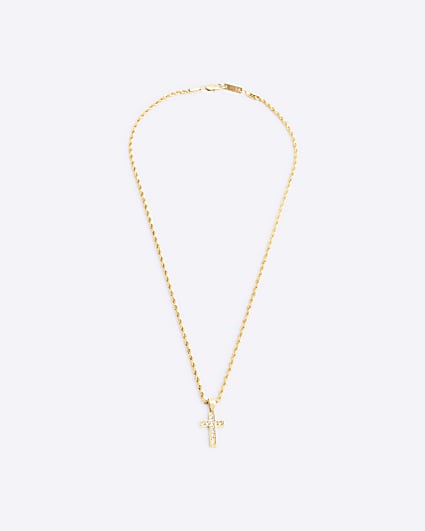 Gold Rhinestone Cross Necklace