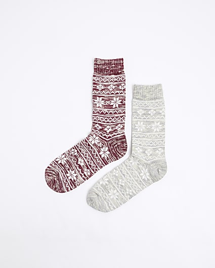 Ecru Fair Isle Socks Set