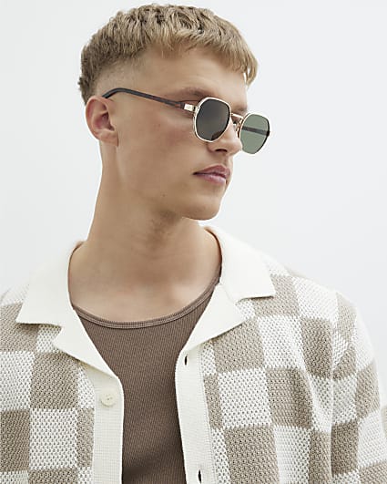 Gold Embossed Metal Hexagon Sunglasses