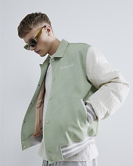 Green Faux Leather Luminis Bomber Jacket