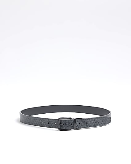 Black Faux Leather Monogram Reversible Belt