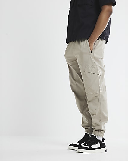 Beige Regular Fit Cuffed Cargo Trousers