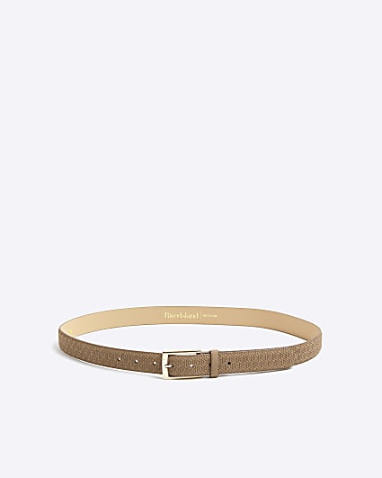 Beige Faux Suede Monogram Belt