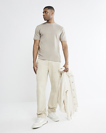 Beige Slim Fit Short Sleeve T-Shirt