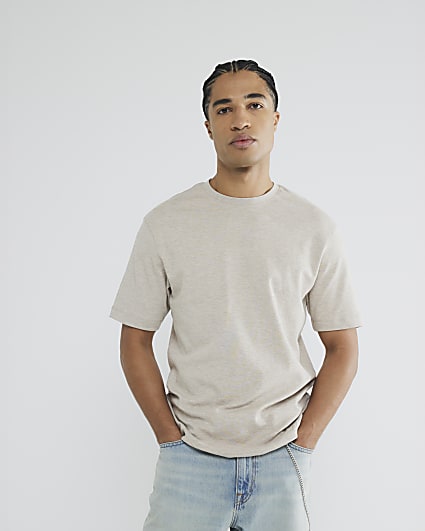 Beige Marl Slim Fit Short Sleeve T-Shirt