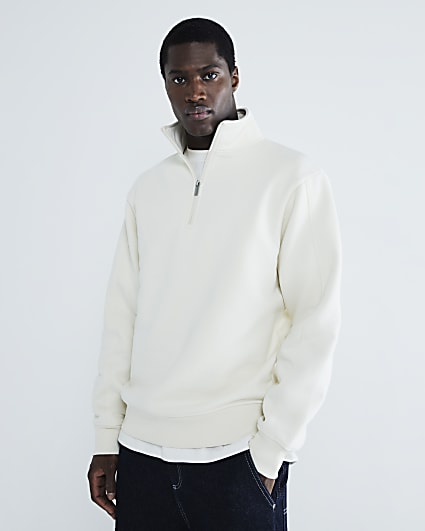 Beige Regular Fit Funnel sweatshirt