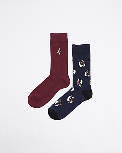 Navy 2 Pack Penguin Icons Christmas Socks Set