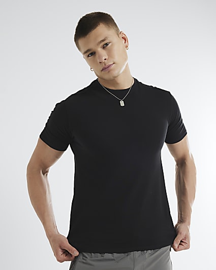 Black Muscle Fit Pique T-Shirt