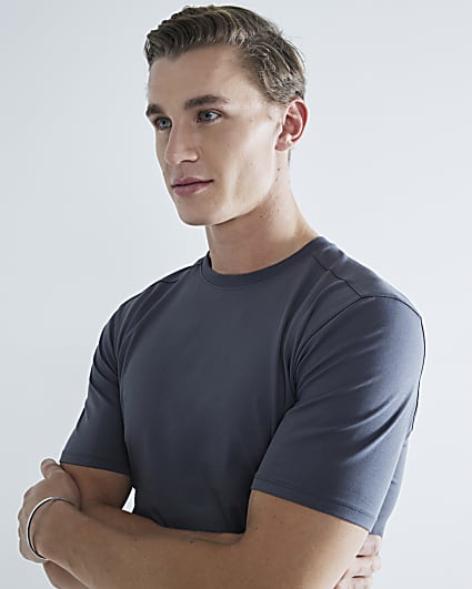 Grey Muscle Fit Curved Hem T-Shirt