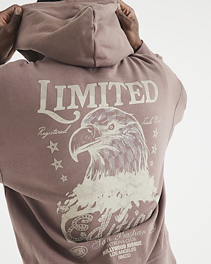 Brown Western Eagle Back Print Hoodie