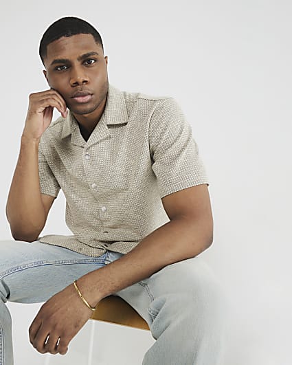 Beige Regular Fit Jacquard Polo Shirt