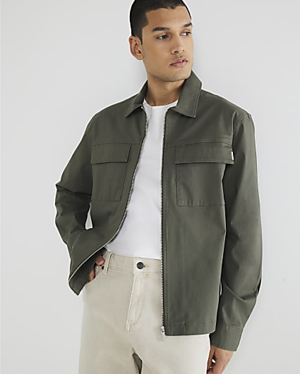 Khaki Regular Fit Zipped Overshirt