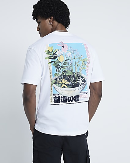 White Regular Fit graphic back T-Shirt