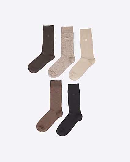 5PK Brown Ankle Socks