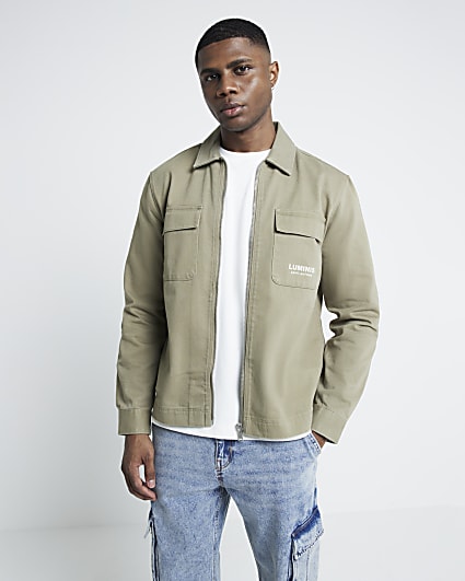 Khaki regular fit Luminis zip up overshirt