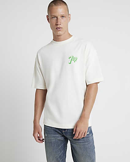 Beige oversized fit 7up graphic t-shirt