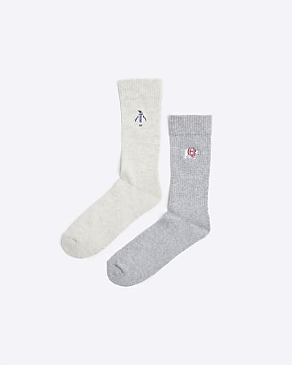 Ecru Christmas Embroidered Penguin Socks Set