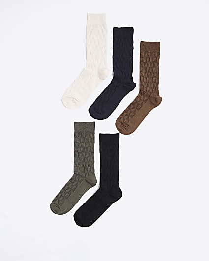 Khaki 5 Pack Textured Diamond Socks