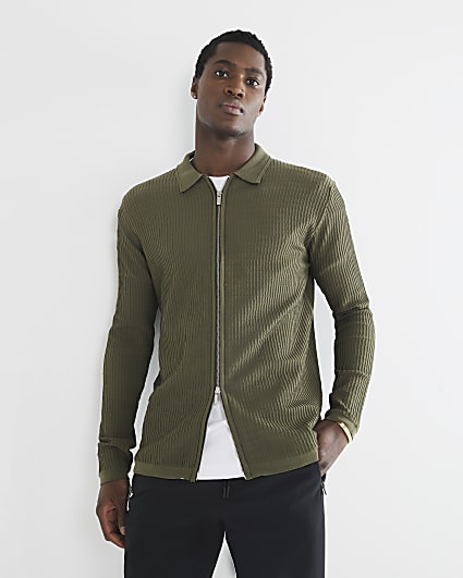 Khaki Long Sleeve Brick Knitted Shirt