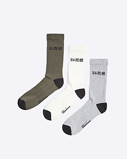 3PK Khaki Japanese Tube Socks