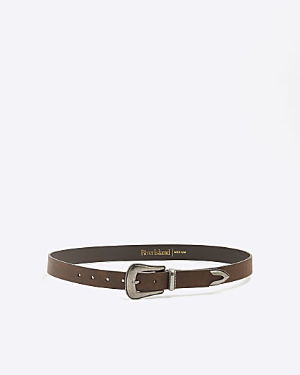 Brown Faux Leather Western Buckle Belt