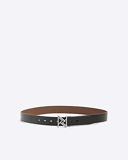 Black Faux Leather RR Buckle Belt