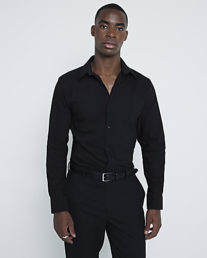 Black Slim Fit Jacquard Long Sleeve Shirt