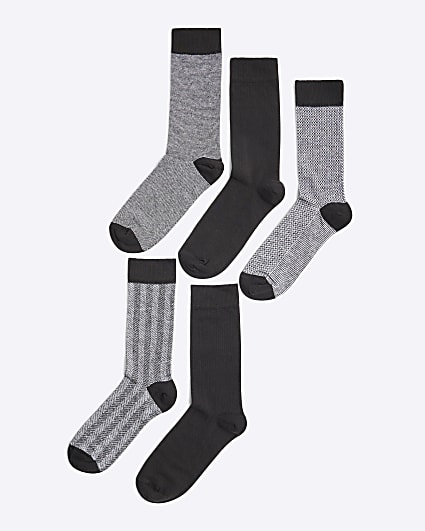 Black 5 Pack Monochrome Jacquard Socks