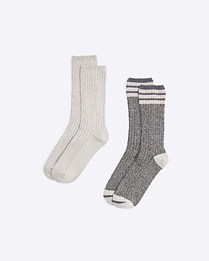 Grey Stripe Boot Socks Set