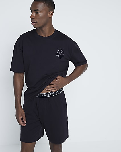 Black Japanese Short Pyjamas Set