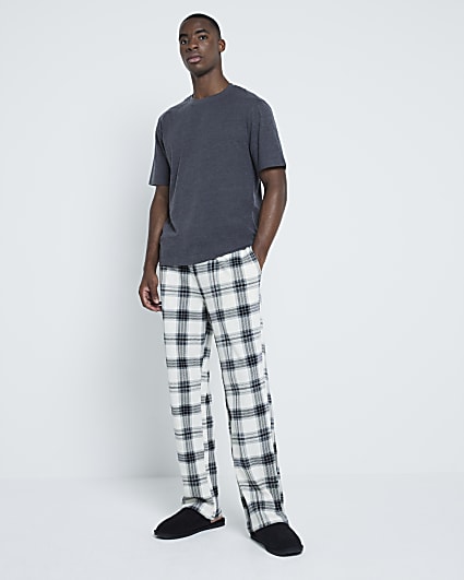 Ecru Waffle Top And Bottom Check Pyjamas Set