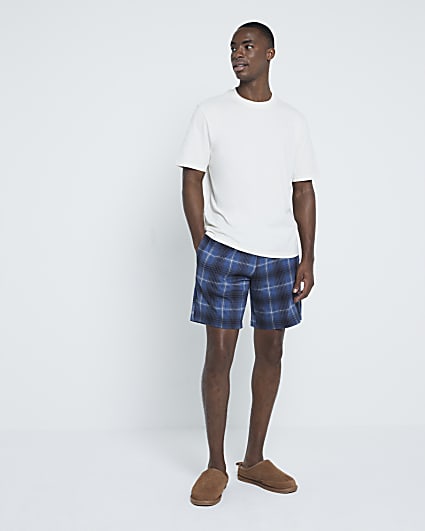 Blue Black Printed Check Shorts Set