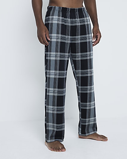 2PK Blue Check Plain Pyjama Trousers