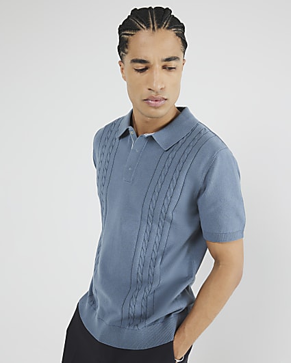 Blue Slim Fit Short Sleeve Polo Shirt