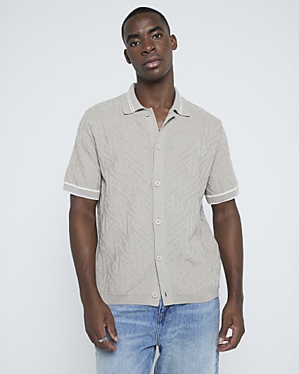 Stone Regular Fit Monogram Shirt