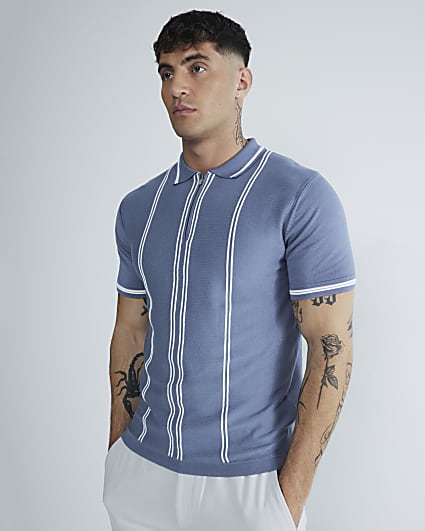 Blue Slim Fit Stripe Polo Shirt