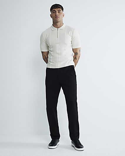 Beige Slim Fit Stripe Polo Shirt