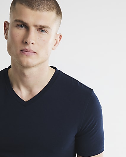 Navy Muscle Fit V-Neck T-Shirt