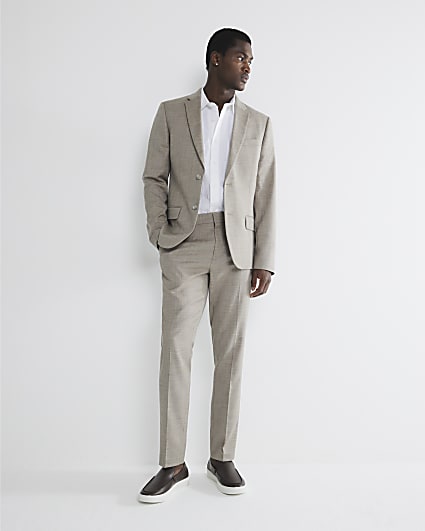 Beige Skinny Fit Suit Jacket