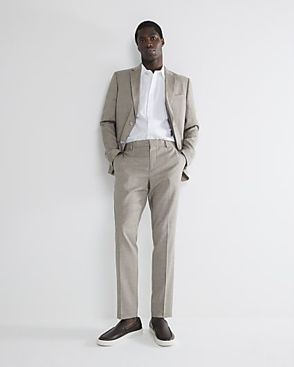 Beige Skinny Fit Suit Trousers