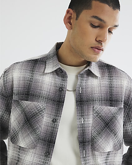 Black Regular Fit Waffle Check Shirt