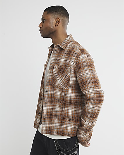 Brown Regular Fit Long Sleeve Check Shirt