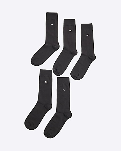 Black 5 Pack Metallic Embroidered RI Socks