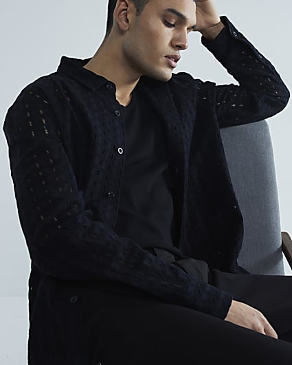 Black Long Sleeve Broderie Shirt