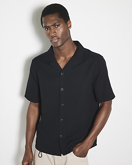 Black Weave Button Up Shirt