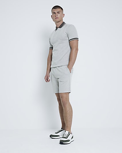 Khaki Short Sleeve Jacquard Polo