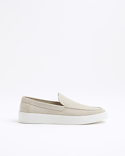 Stone Suede Wedge Cupsole Loafers